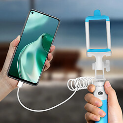 Perche selfie Filaire Connecteur USB-C Bouton déclencheur Extensible LinQ - Bleu pas cher