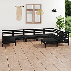 vidaXL Salon de jardin 9 pcs Bois de pin massif Noir