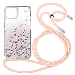 Avizar Coque iPhone 13 Mini Dos Pailleté Avec Lanière Amovible - Dégradé rose