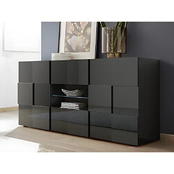 Vente-Unique Buffet CALISTO - LEDs - 2 portes & 2 tiroirs - Anthracite laqué 