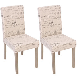 Avis Decoshop26 Lot de 2 chaises de salle à manger cuisine en tissu crème motif écriture des pieds en bois clair 04_0000429