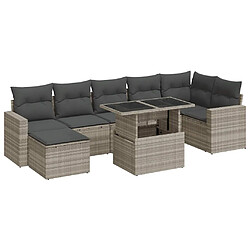 vidaXL Salon de jardin 8 pcs avec coussins gris clair résine tressée