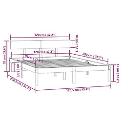 vidaXL Cadre de lit sans matelas bois massif 120x200 cm pas cher