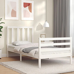 Avis Maison Chic Lit adulte - Cadre Structure de lit avec tête de lit Contemporain blanc petit simple bois massif -MN92612