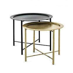 Pegane Lot de 2 tables d'appoint coloris noir-or en métal - H 44/49 x Ø 52/62 cm