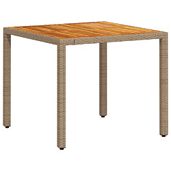 Maison Chic Table de jardin | Table d'extérieur beige 90x90x75 cm résine tressée et bois acacia -GKD93844