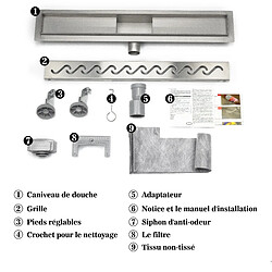 Aica Sanitaire Aica Caniveau de douche italienne 60 cm en acier inoxydable Vagues pas cher