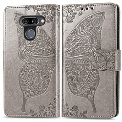 Wewoo Housse Coque Étui en cuir à rabat horizontal Butterfly Love Flowers gaufrage pour LG K50avec support et logements cartesainsi que portefeuille et lanière Gris