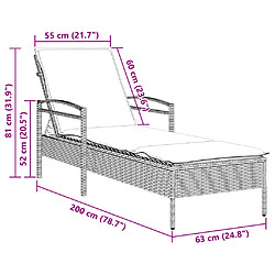 vidaXL Chaise longue avec coussin marron 63x200x81 cm résine tressée pas cher