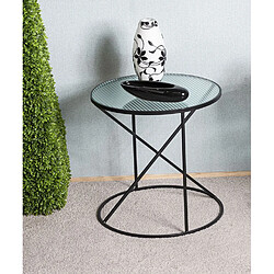 Pegane Table d'appoint, table de salon en verre trempé et métal coloris noir - diamètre 50 x hauteur 50 cm pas cher