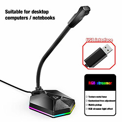 Avis Ordinateur Usb Microphone Rgb Lumineux Flexible Microphone Chat Vidéo Conférence Microphone Noir