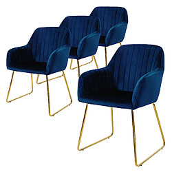 ML-Design Lot de 4 chaises de salle à manger bleu assise en velours pieds dorés en métal