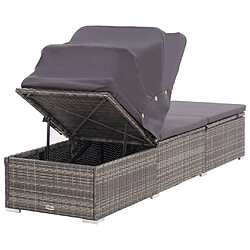 Acheter vidaXL Chaise longue avec auvent et coussin Résine tressée Gris