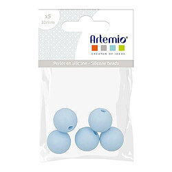 Artemio 5 perles silicone rondes - 10 mm - bleu pastel