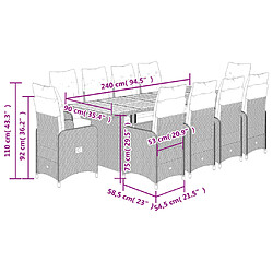 vidaXL Ensemble de bistro de jardin 11 pcs coussins gris poly rotin pas cher