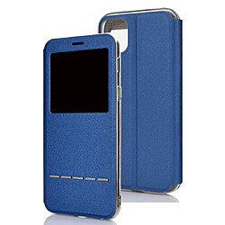 Wewoo Coque Pour iPhone 11 Pro Texture mate Support horizontal téléphone mobile Étui Fenêtre avec identification de l'appelant et bouton en métal Faites coulisser déverrouiller bleu