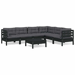 Maison Chic Salon de jardin 7 pcs + coussins - Mobilier/Meubles de jardin - Table et chaises d'extérieur Noir Bois de pin solide -MN20366