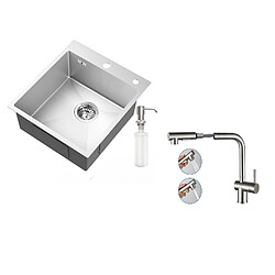 Auralum MAX Évier Cuisine 1Bac Argent,44*49*20 CM,avec Distributeur Savon,Inox+Robinet Cuisine Douchette Extractible Deux Jets Pivotant 360°