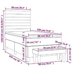 vidaXL Sommier à lattes de lit et matelas Gris foncé 90x190 cm Tissu pas cher