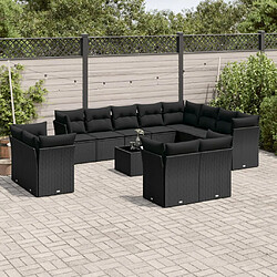 vidaXL Salon de jardin avec coussins 13 pcs noir résine tressée