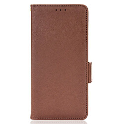 Etui en PU texture litchi, fermoir magnétique double, anti-chocs avec support, marron pour votre Ulefone Note 12P