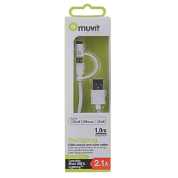 Avis Muvit Câble 2 en 1 Lightning et Micro-USB Spring Cable Charge et Synchronisation 1m Blanc