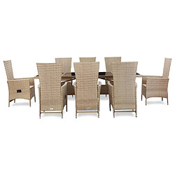 Maison Chic Salon de jardin 9 pcs avec coussins - Table et chaises d'extérieur - Mobilier/Meubles de jardin Moderne Résine tressée Beige -MN58632