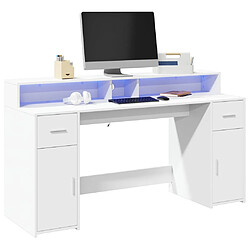 vidaXL Bureau avec lumières LED blanc 160x55x91 cm bois d'ingénierie