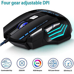 Universal Souris de jeu 3200dpi 7 boutons RVB Flux LED optique USB Wired Mouse PC Desktop