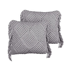 Beliani Lot de 2 coussins BESHAM Coton 45 x 45 cm Géométrique Macramé Gris