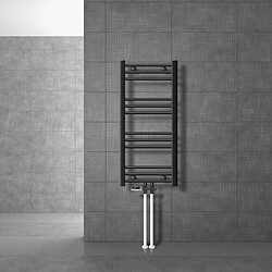 LuxeBath Radiateur de salle de bain Sahara 400x800 mm Anthracite courbé avec raccord central + garniture de raccordement avec thermostat Forme de passage Raccord au sol