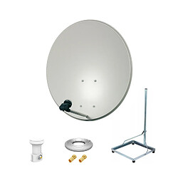 Optex Kit Antenne Parabole 80cm Acier + Support balcon Acier 1m pour dalle béton 50X50cm + LNB single + Câble coax 25m + 2 fiches F