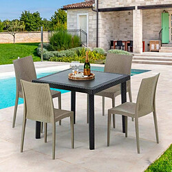 Table Carrée Noire 90x90cm Avec 4 Chaises Colorées Grand Soleil Set Extérieur Bar Café Bistrot Passion, Couleur: Noir