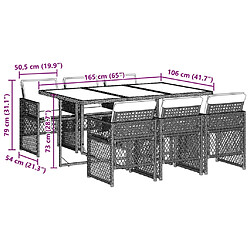 vidaXL Ensemble à manger de jardin et coussins 7 pcs gris rotin pas cher