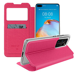 Avizar Housse Huawei P40 Fenêtre d'Affichage Porte-carte Support Vidéo rose