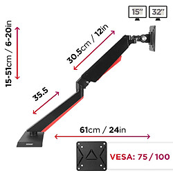 Avis Duronic DMGM5X1 Support de moniteur | 1 écran entre 15 et 32 pouces | Lumière d'ambiance LED rouge | Hauteur ajustable | VESA 75/100 | 8 kg | Bras à gaz | Flexibilité de pivot, rotation et inclinaison