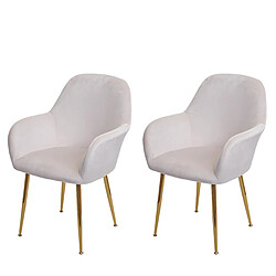 Decoshop26 Lot de 2 chaises de salle à manger dossier arrondi design rétro en velours blanc crème pieds dorés 04_0007351