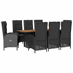 Maison Chic Ensemble à manger d'extérieur 9 pcs avec coussins,Salon de jardin noir résine tressée -GKD328031