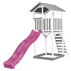 AXI Beach Tower Aire de Jeux avec Toboggan en Violet & Bac à Sable | Grande Maison Enfant extérieur en Gris & BLANC | Cabane de Jeu en Bois FSC