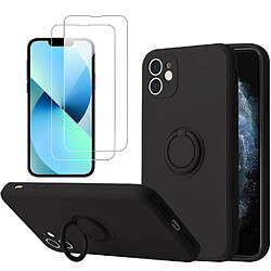 Coque Silicone Pour iPhone 11 Couleur Noir Avec Anneau Support + 2 Verres Trempe Protection Ecran Little Boutik®