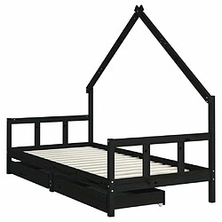 Avis Maison Chic Lit d'Enfant Chambre - Cadre de lit pour enfants tiroirs noir 90x190cm bois de pin massif -MN68505