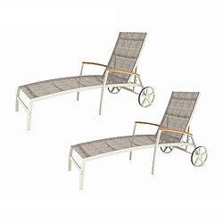 Ensemble de 2 Chaises Longues de Jardin Multiposition Chillvert Imperia 180,40x77,60x102,90 cm Aluminium et Bois Couleur Beige