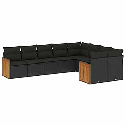 Maison Chic Salon de jardin 9 pcs avec coussins | Ensemble de Table et chaises | Mobilier d'Extérieur noir résine tressée -GKD66269