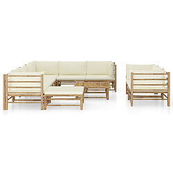 Maison Chic Salon de jardin 10 pcs + coussins - Mobilier/Meubles de jardin - Table et chaises d'extérieur blanc crème Bambou -MN30842