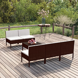 Maison Chic Salon de jardin 6 pcs + coussins - Mobilier/Meubles de jardin - Table et chaises d'extérieur Résine tressée Marron -MN37693