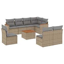 Maison Chic Ensemble à manger d'extérieur 9 pcs avec coussins,Salon de jardin,Mobilier de jardin mélange beige résine tressée -GKD909021