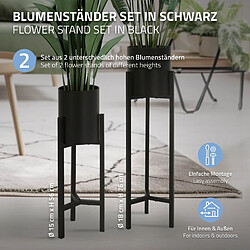 ML-Design Set 2x Supports pour Fleurs Noir, 18x18x56/20x20x76 cm, Métal, Pots de Fleurs Surélevé 2-TLG, Moderne, Résistant aux Intempéries, Porte-Fleurs Déco, Étagère Plantes pour Intérieur/Extérieur