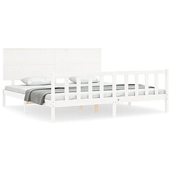 Maison Chic Lit adulte - Cadre Structure de lit avec tête de lit Contemporain blanc 200x200 cm bois massif -MN62121