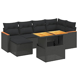 vidaXL Salon de jardin 7 pcs avec coussins noir résine tressée