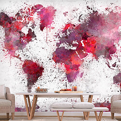 Artgeist Papier peint - World Map: Red Watercolors [100x70]